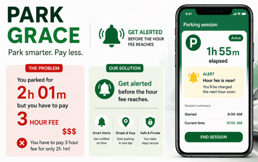 ParkGrace parking timer and fee reminder app screen