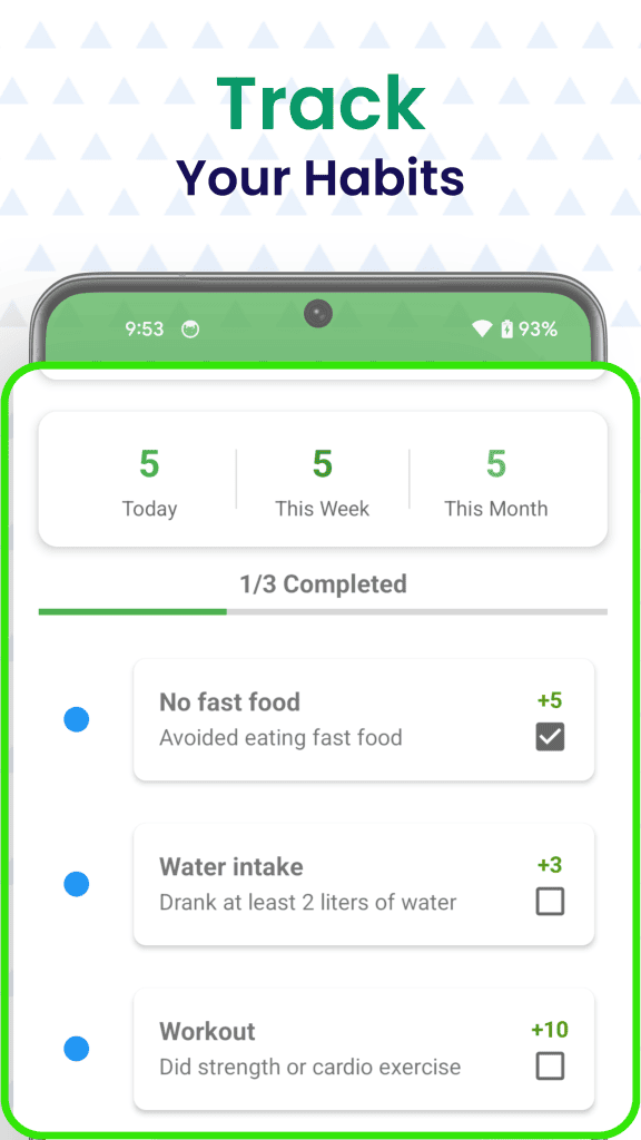 SuperMe habit tracker app showing daily habits and progress