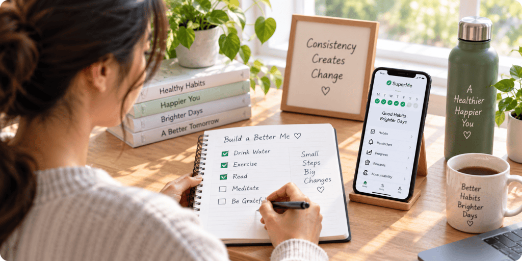 Person building a daily habit by following a simple routine and tracking progress