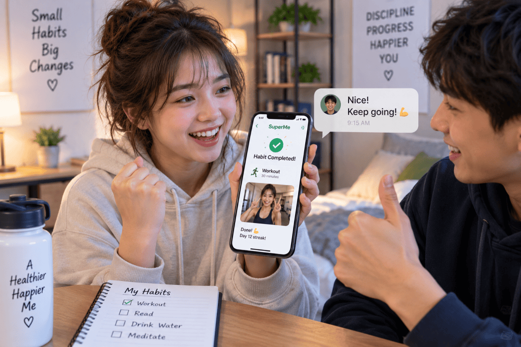 Person sharing completed habit progress with an accountability partner for motivation